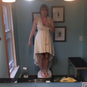 RYU: white lace dress. High low